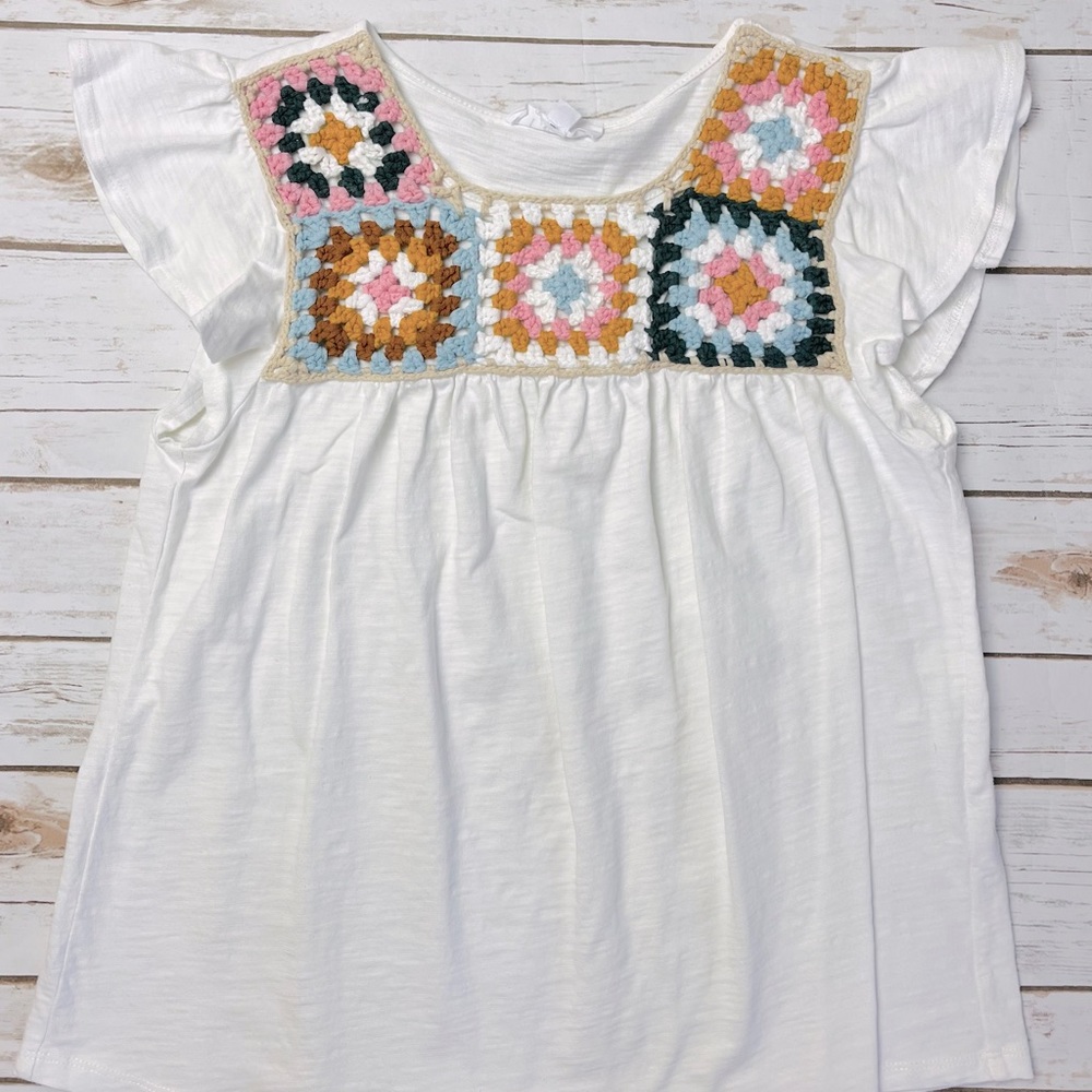 THML Crochet Flutter Sleeve Top Size S Small NWOT